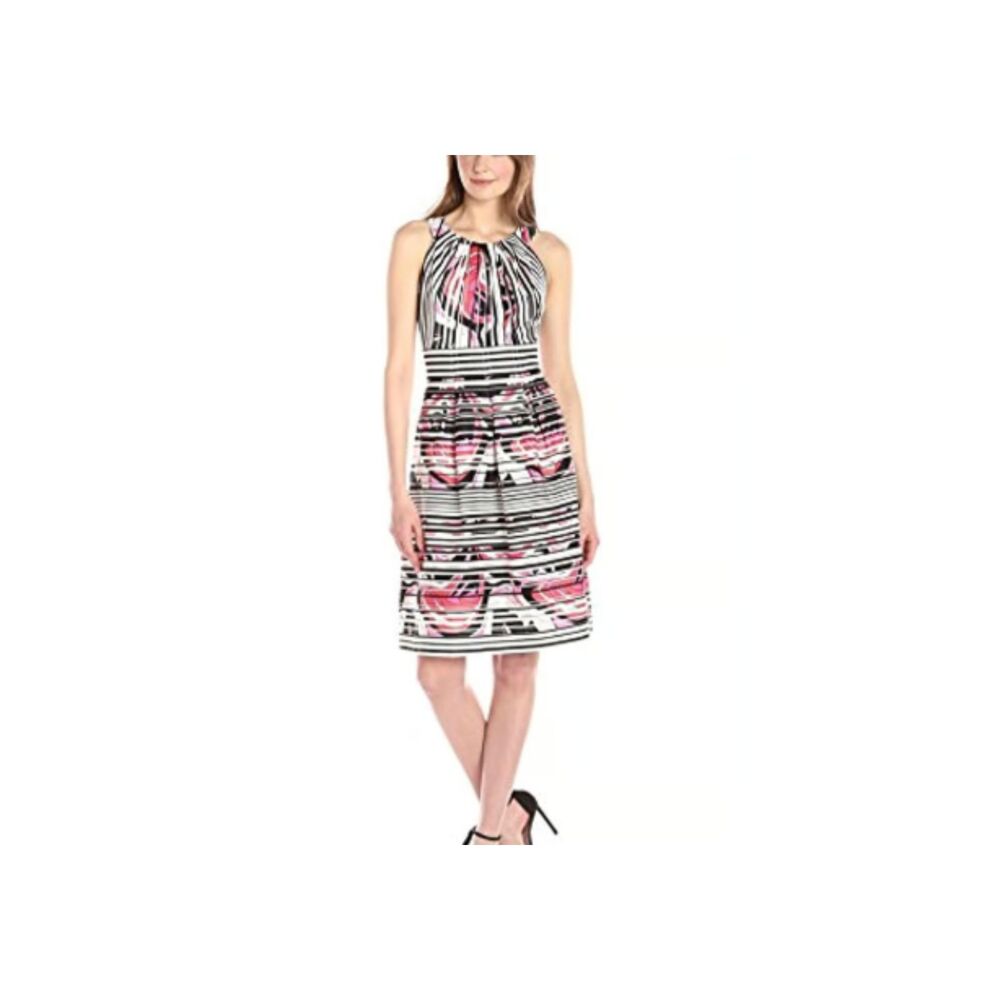 NWT Nine West Tangerine Tango Midi Abstract Stipe Dress Size 10 MSRP 99$ Work